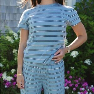 Women's Light Blue Striped Short Sleeve Tee - Casual Everyday